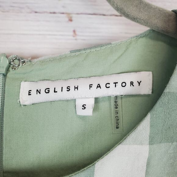 English Factory Cottagecore Dress S GreenWhite Check Ruffle Tiered Peasant - Picture 3 of 14